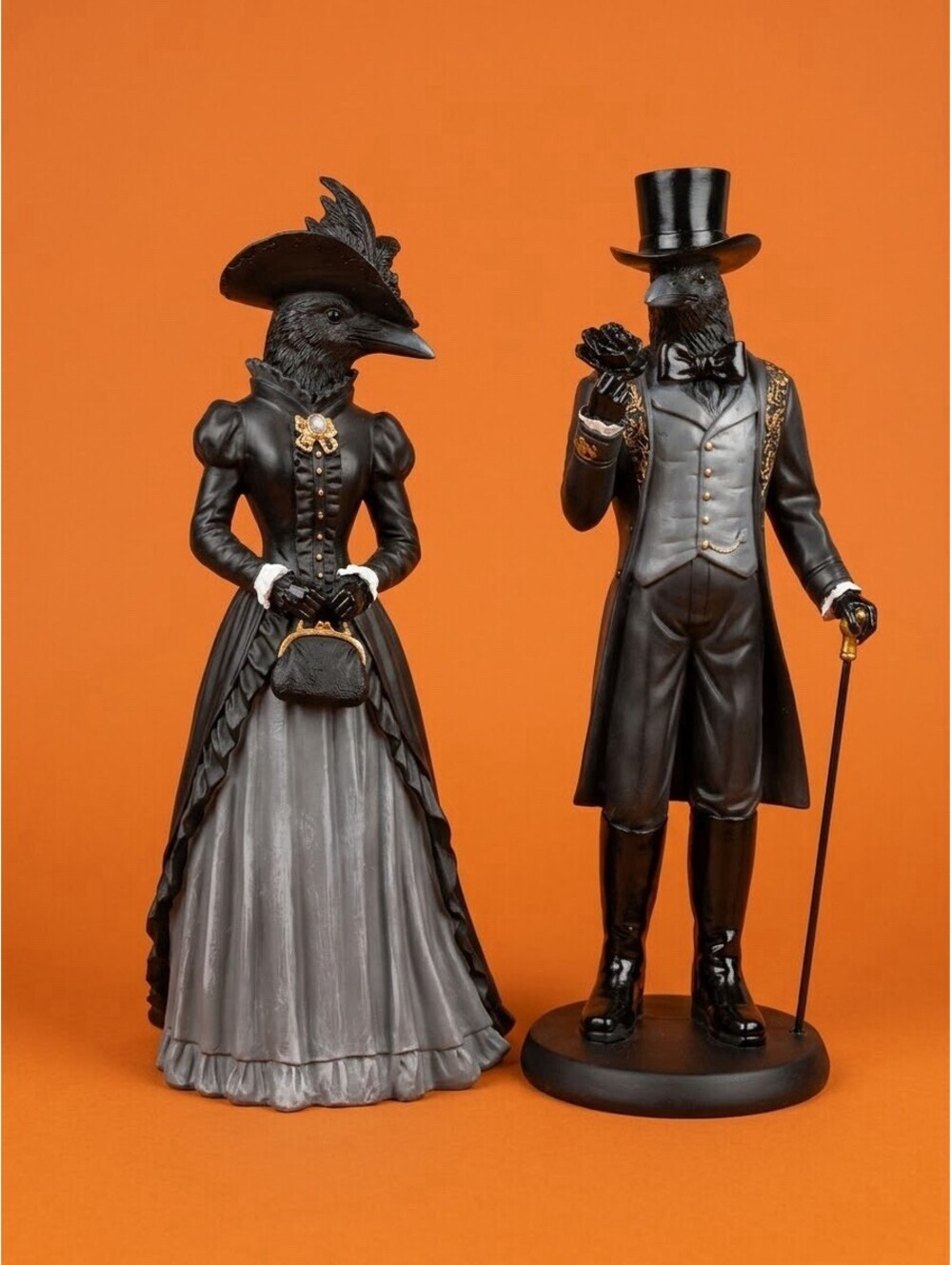Gothic Raven Couple Halloween Decor Hallows Eve Lady & Gentleman  2 Figurines